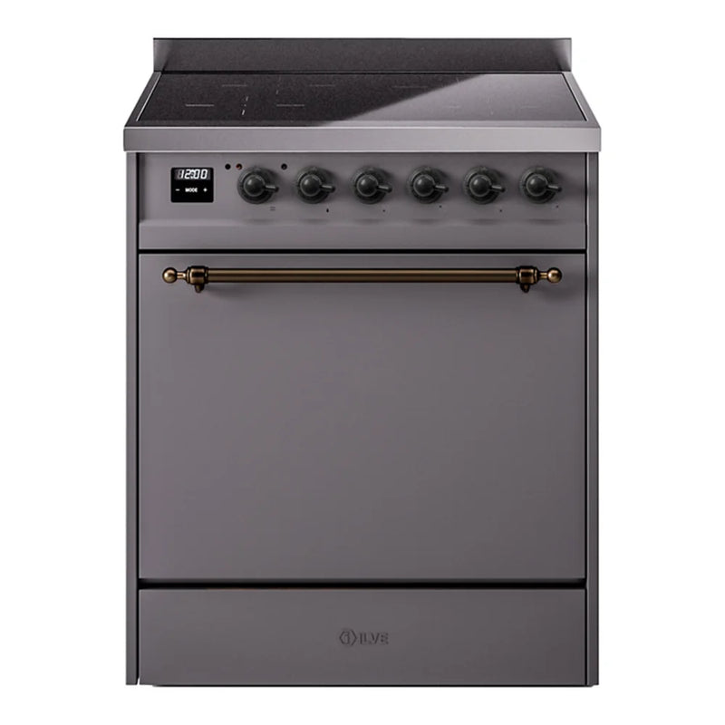 ILVE Nostalgie II 30" Induction Freestanding Range in Graphite Matte with Burnished Trim, UPI304QNMPMGB
