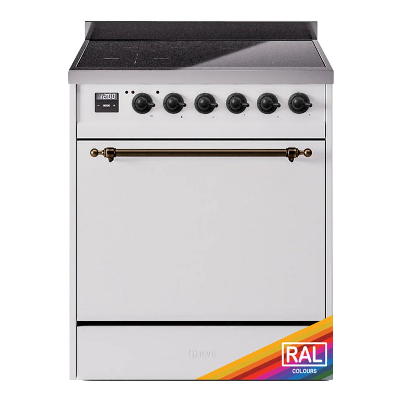 ILVE Nostalgie II 30" Induction Freestanding Range in RAL Color with Burnished Trim, UPI304QNMPRAB