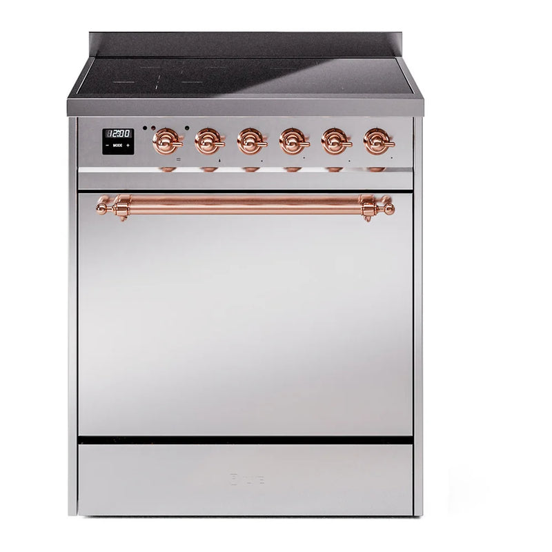 ILVE Nostalgie II 30" Induction Freestanding Range in Stainless Steel with Copper Trim, UPI304QNMPSSP