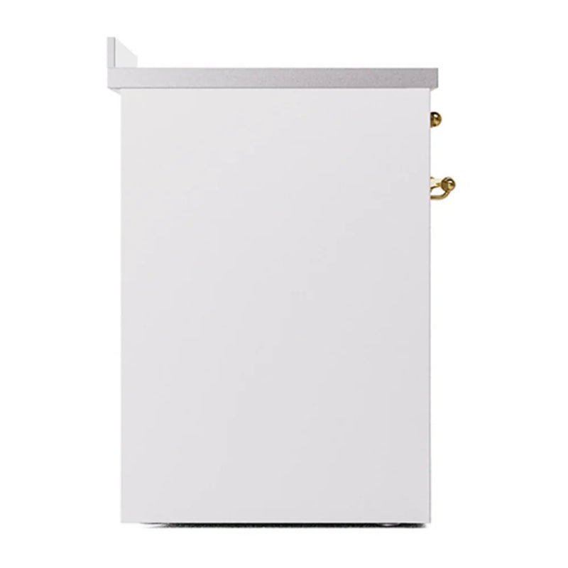 ILVE Nostalgie II 30" Induction Freestanding Range in White with Brass Trim, UPI304QNMPWHG