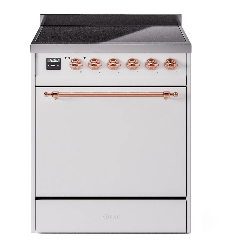 ILVE Nostalgie II 30" Induction Freestanding Range in White with Copper Trim, UPI304QNMPWHP
