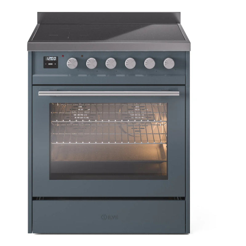 ILVE Professional Plus II 30" Induction Freestanding Range in Blue Grey with Stainless Steel Trim, UPI304WMPBG
