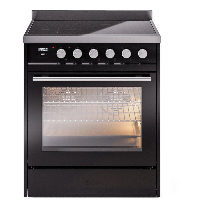 ILVE Professional Plus II 30" Induction Freestanding Range in Glossy Black with Stainless Steel Trim, UPI304WMPBK