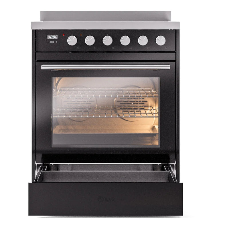 ILVE Professional Plus II 30" Induction Freestanding Range in Glossy Black with Stainless Steel Trim, UPI304WMPBK
