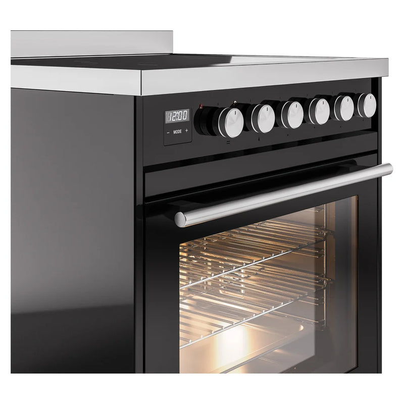 ILVE Professional Plus II 30" Induction Freestanding Range in Glossy Black with Stainless Steel Trim, UPI304WMPBK