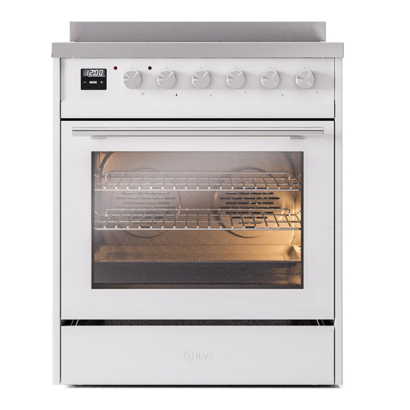 ILVE Professional Plus II 30" Induction Freestanding Range in White with Stainless Steel Trim, UPI304WMPWH