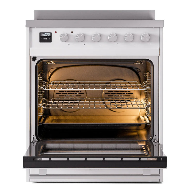 ILVE Professional Plus II 30" Induction Freestanding Range in White with Stainless Steel Trim, UPI304WMPWH