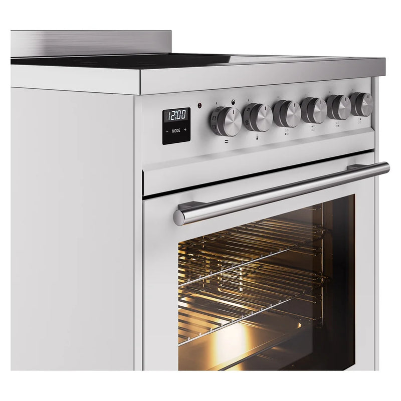 ILVE Professional Plus II 30" Induction Freestanding Range in White with Stainless Steel Trim, UPI304WMPWH
