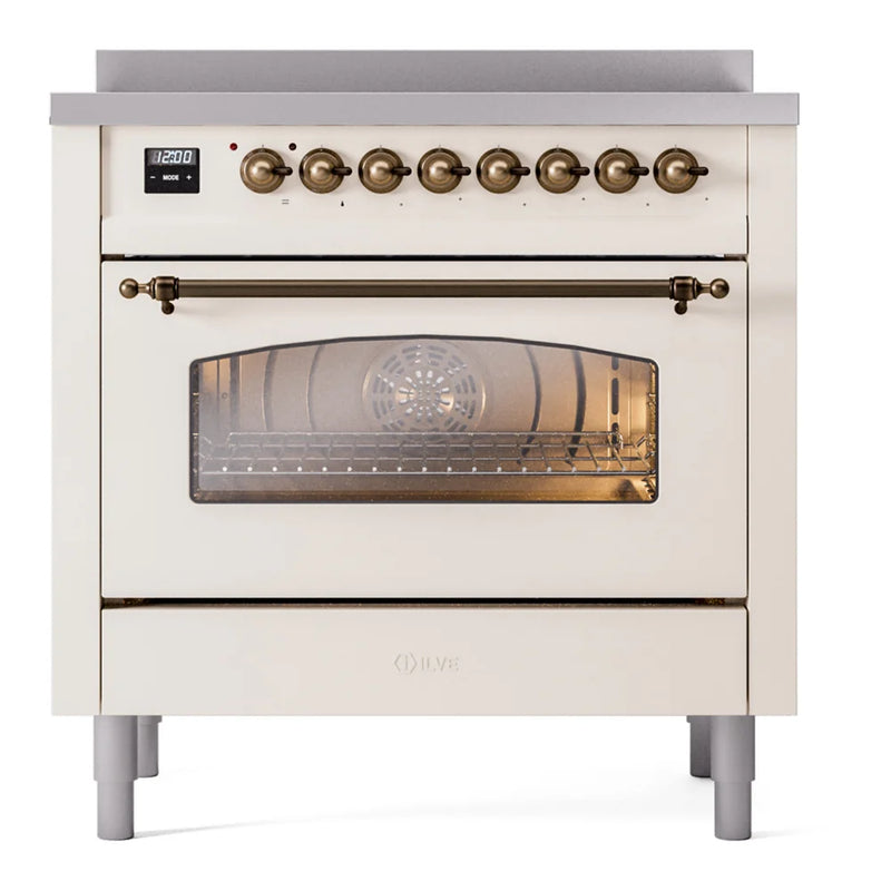 ILVE Nostalgie II 36" Induction Freestanding Range in Antique White with Burnished Trim, UPI366NMPAWB