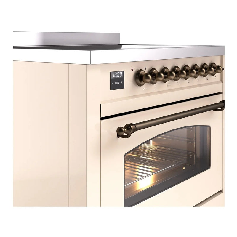 ILVE Nostalgie II 36" Induction Freestanding Range in Antique White with Burnished Trim, UPI366NMPAWB