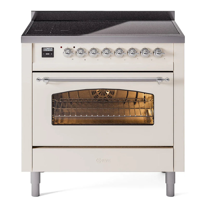 ILVE Nostalgie II 36" Induction Freestanding Range in Antique White with Chrome Trim, UPI366NMPAWC