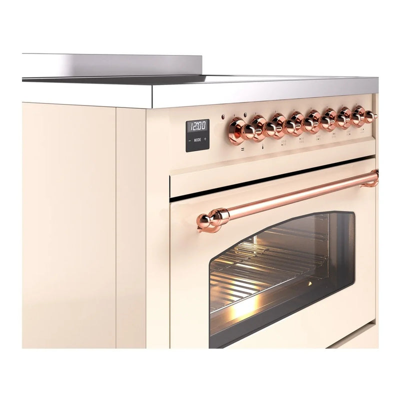 ILVE Nostalgie II 36" Induction Freestanding Range in Antique White with Brass Trim, UPI366NMPAWG