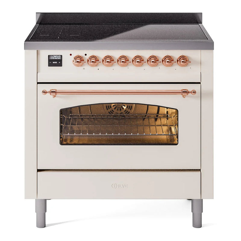 ILVE Nostalgie II 36" Induction Freestanding Range in Antique White with Copper Trim, UPI366NMPAWP