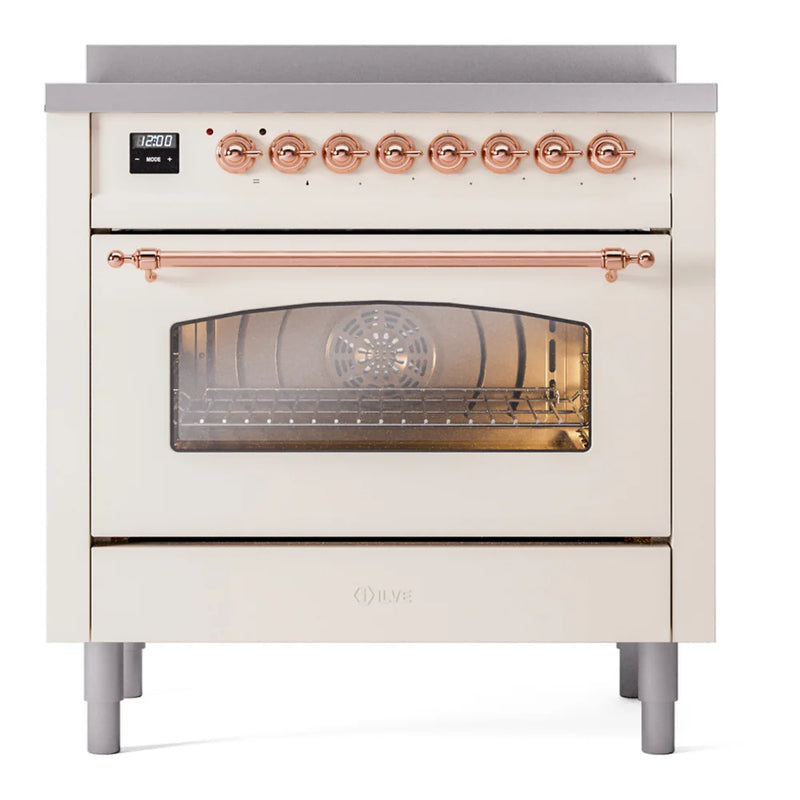 ILVE Nostalgie II 36" Induction Freestanding Range in Antique White with Copper Trim, UPI366NMPAWP
