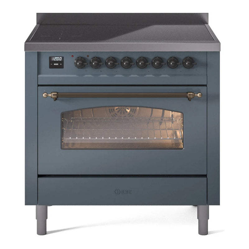 ILVE Nostalgie II 36" Induction Freestanding Range in Blue Grey with Burnished Trim, UPI366NMPBGB