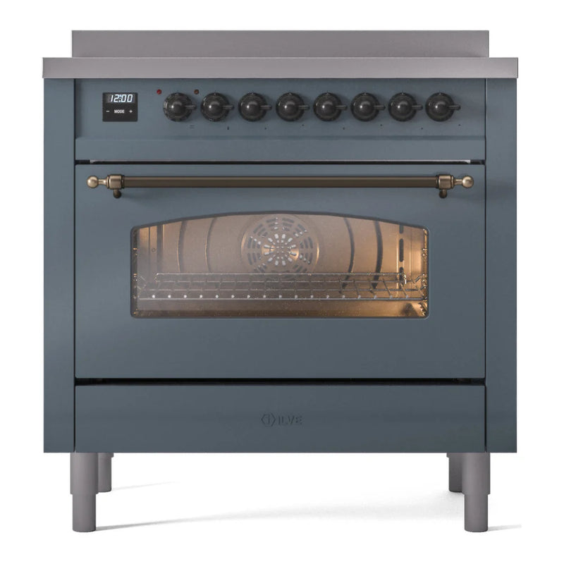 ILVE Nostalgie II 36" Induction Freestanding Range in Blue Grey with Burnished Trim, UPI366NMPBGB
