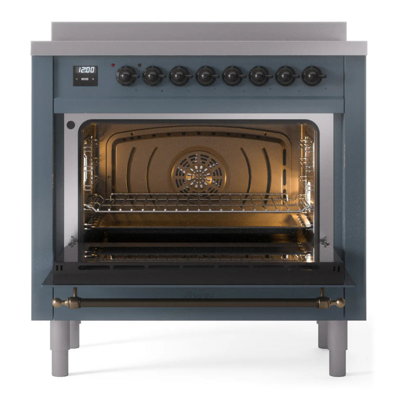 ILVE Nostalgie II 36" Induction Freestanding Range in Blue Grey with Burnished Trim, UPI366NMPBGB