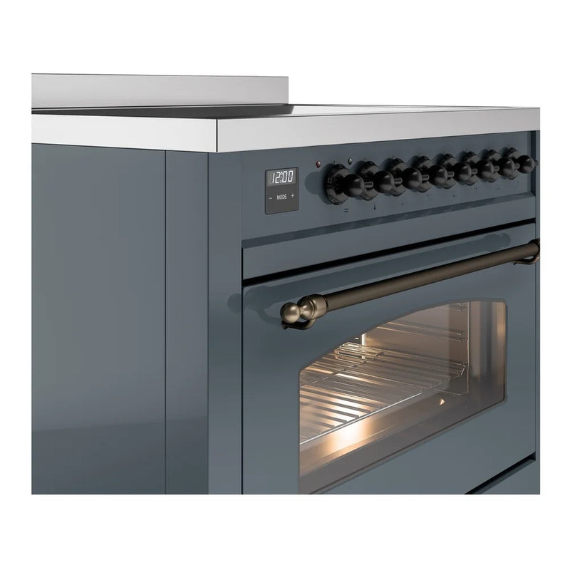 ILVE Nostalgie II 36" Induction Freestanding Range in Blue Grey with Burnished Trim, UPI366NMPBGB