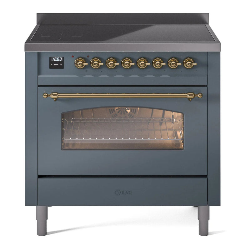 ILVE Nostalgie II 36" Induction Freestanding Range in Blue Grey with Brass Trim, UPI366NMPBGG