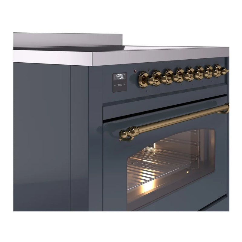 ILVE Nostalgie II 36" Induction Freestanding Range in Blue Grey with Brass Trim, UPI366NMPBGG
