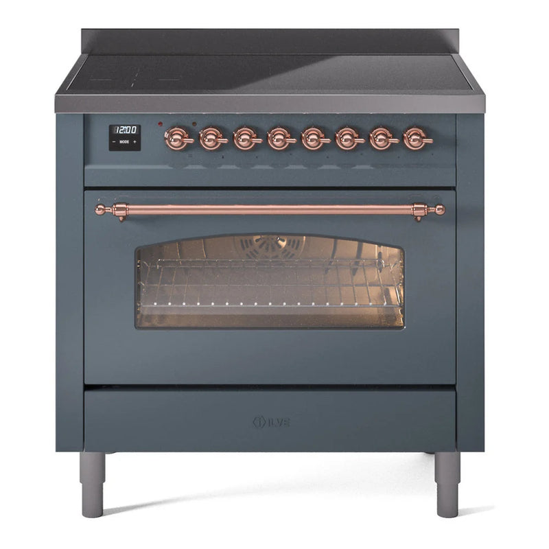 ILVE Nostalgie II 36" Induction Freestanding Range in Blue Grey with Copper Trim, UPI366NMPBGP