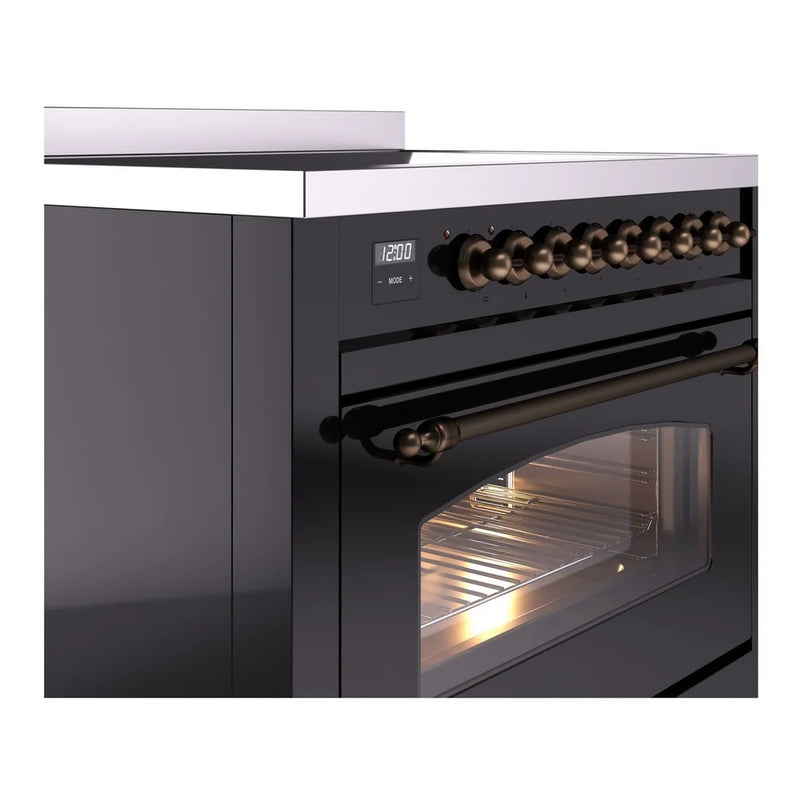 ILVE Nostalgie II 36" Induction Freestanding Range in Glossy Black with Burnished Trim, UPI366NMPBKB