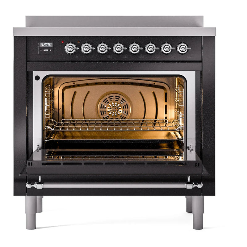ILVE Nostalgie II 36" Induction Freestanding Range in Glossy Black with Chrome Trim, UPI366NMPBKC