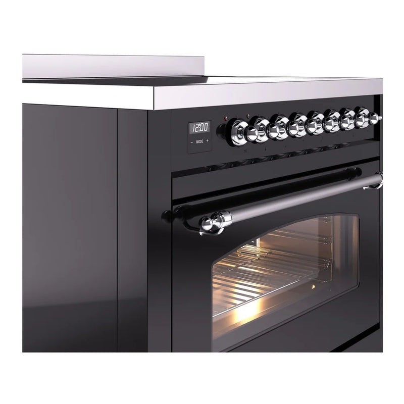 ILVE Nostalgie II 36" Induction Freestanding Range in Glossy Black with Chrome Trim, UPI366NMPBKC