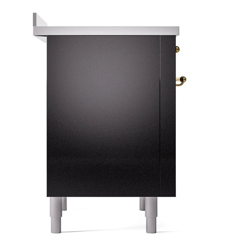 ILVE Nostalgie II 36" Induction Freestanding Range in Glossy Black with Brass Trim, UPI366NMPBKG