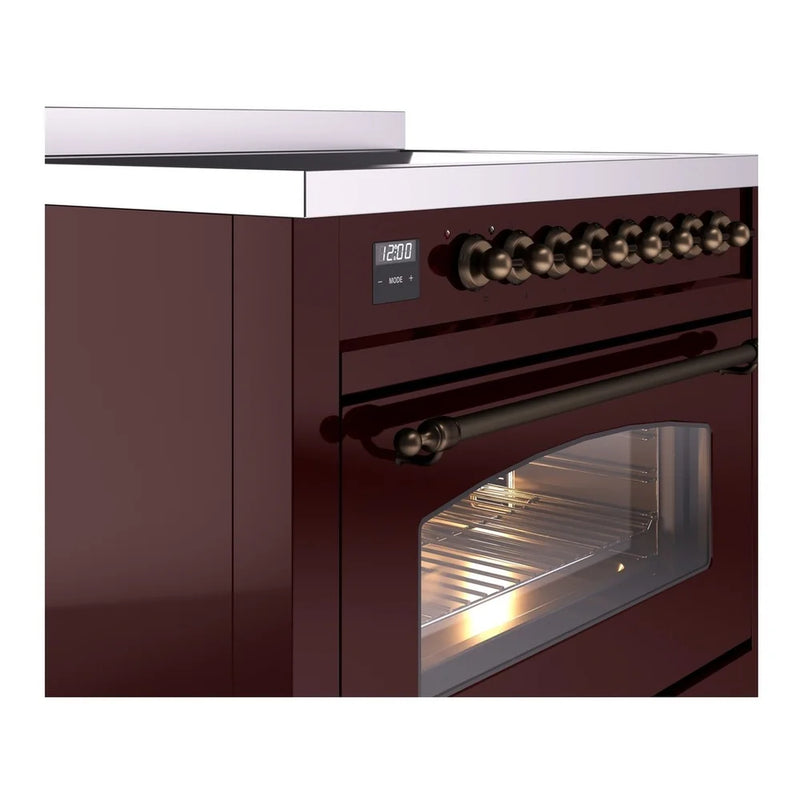 ILVE Nostalgie II 36" Induction Freestanding Range in Burgundy with Burnished Trim, UPI366NMPBUB