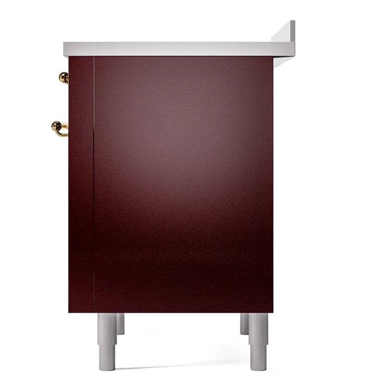 ILVE Nostalgie II 36" Induction Freestanding Range in Burgundy with Brass Trim, UPI366NMPBUG
