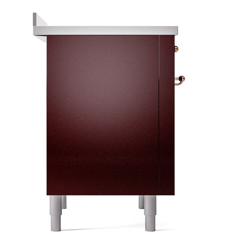 ILVE Nostalgie II 36" Induction Freestanding Range in Burgundy with Copper Trim, UPI366NMPBUP