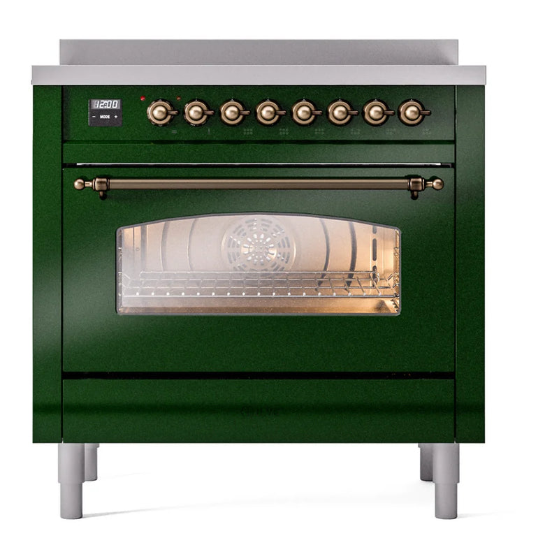 ILVE Nostalgie II 36" Induction Freestanding Range in Emerald Green with Burnished Trim, UPI366NMPEGB