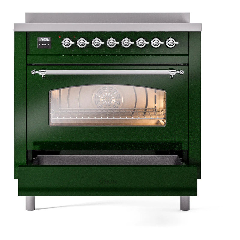 ILVE Nostalgie II 36" Induction Freestanding Range in Emerald Green with Chrome Trim, UPI366NMPEGC