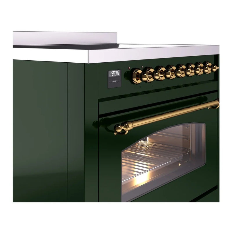 ILVE Nostalgie II 36" Induction Freestanding Range in Emerald Green with Brass Trim, UPI366NMPEGG