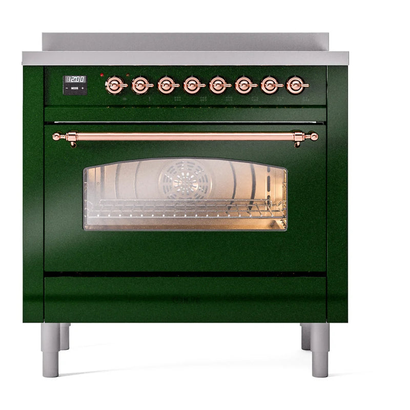 ILVE Nostalgie II 36" Induction Freestanding Range in Emerald Green with Copper Trim, UPI366NMPEGP