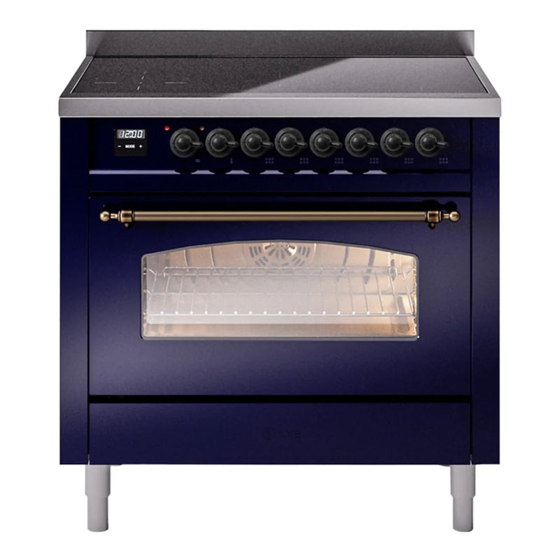 ILVE Nostalgie II 36" Induction Freestanding Range in Midnight Blue with Burnished Trim, UPI366NMPMBB