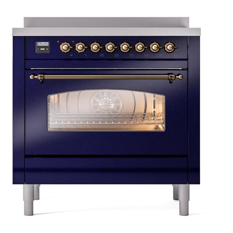 ILVE Nostalgie II 36" Induction Freestanding Range in Midnight Blue with Burnished Trim, UPI366NMPMBB