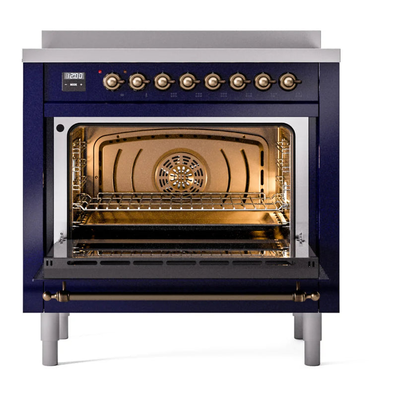 ILVE Nostalgie II 36" Induction Freestanding Range in Midnight Blue with Burnished Trim, UPI366NMPMBB