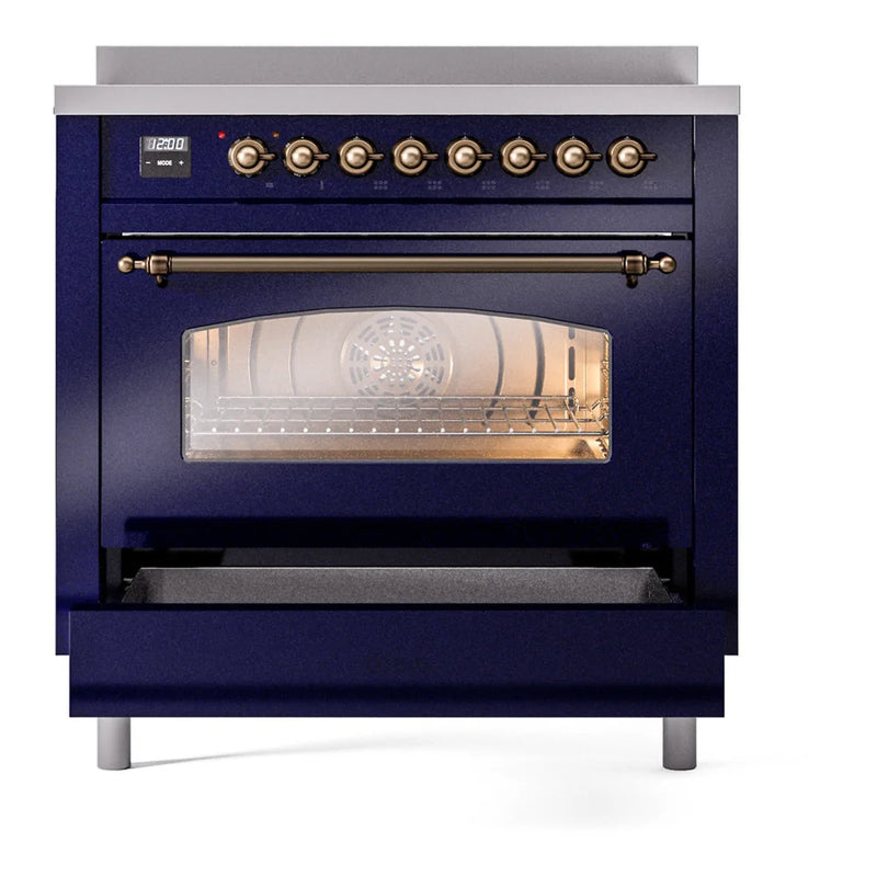 ILVE Nostalgie II 36" Induction Freestanding Range in Midnight Blue with Burnished Trim, UPI366NMPMBB