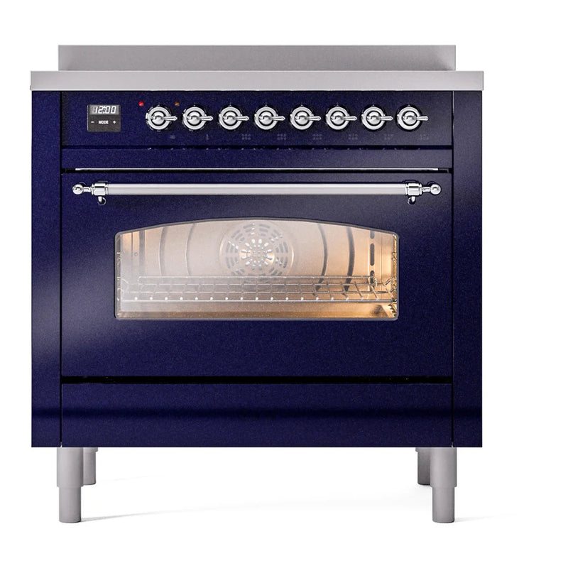 ILVE Nostalgie II 36" Induction Freestanding Range in Midnight Blue with Chrome Trim, UPI366NMPMBC