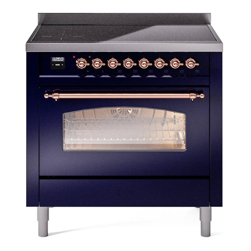 ILVE Nostalgie II 36" Induction Freestanding Range in Midnight Blue with Copper Trim, UPI366NMPMBP