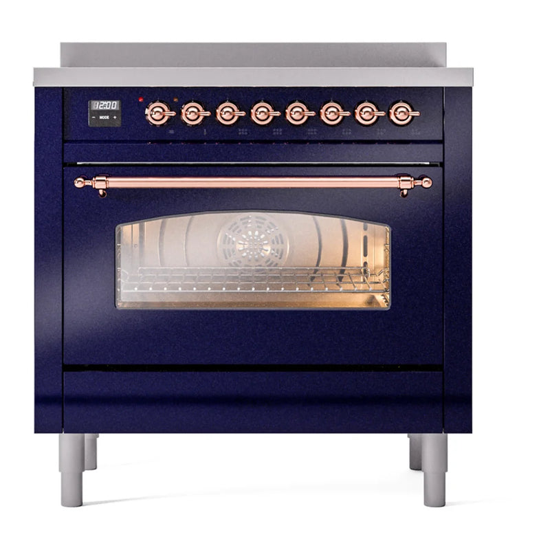 ILVE Nostalgie II 36" Induction Freestanding Range in Midnight Blue with Copper Trim, UPI366NMPMBP