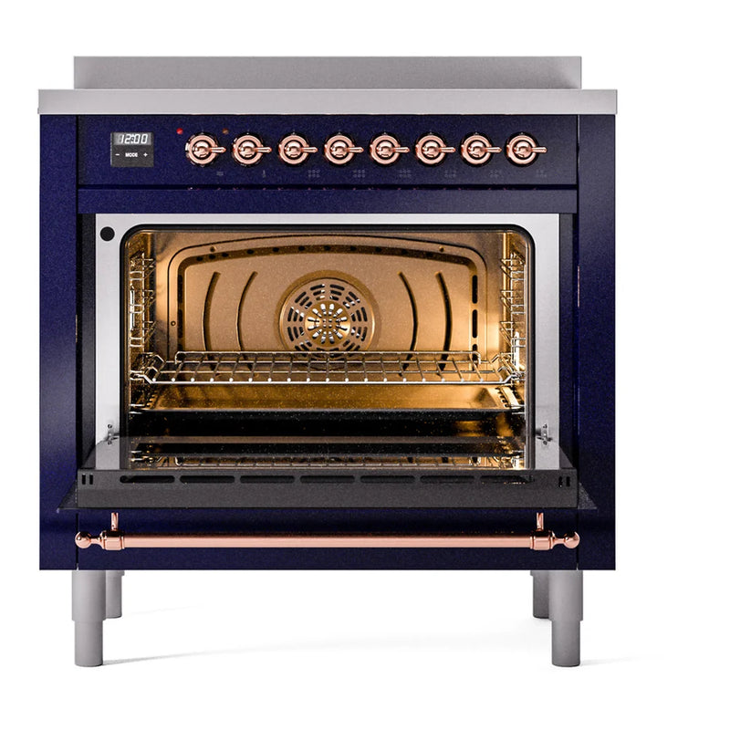 ILVE Nostalgie II 36" Induction Freestanding Range in Midnight Blue with Copper Trim, UPI366NMPMBP