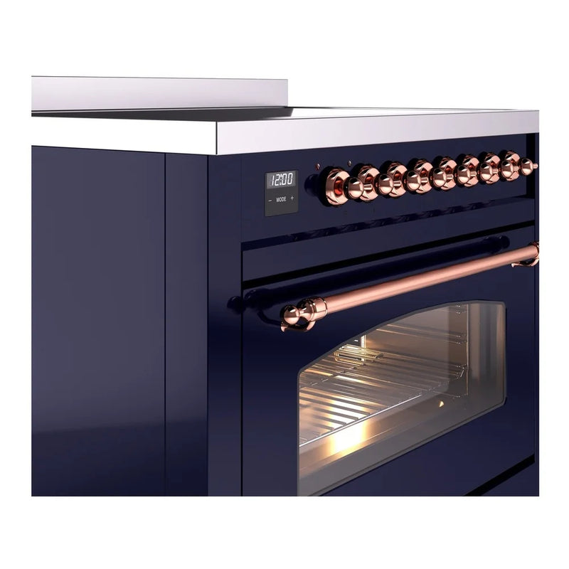 ILVE Nostalgie II 36" Induction Freestanding Range in Midnight Blue with Copper Trim, UPI366NMPMBP