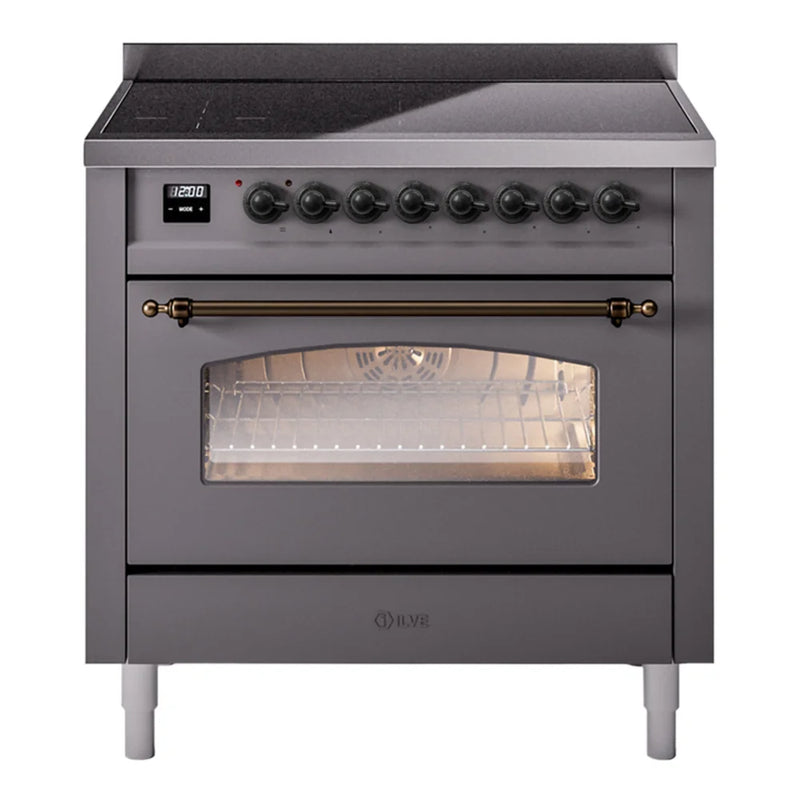 ILVE Nostalgie II 36" Induction Freestanding Range in Graphite Matte with Burnished Trim, UPI366NMPMGB