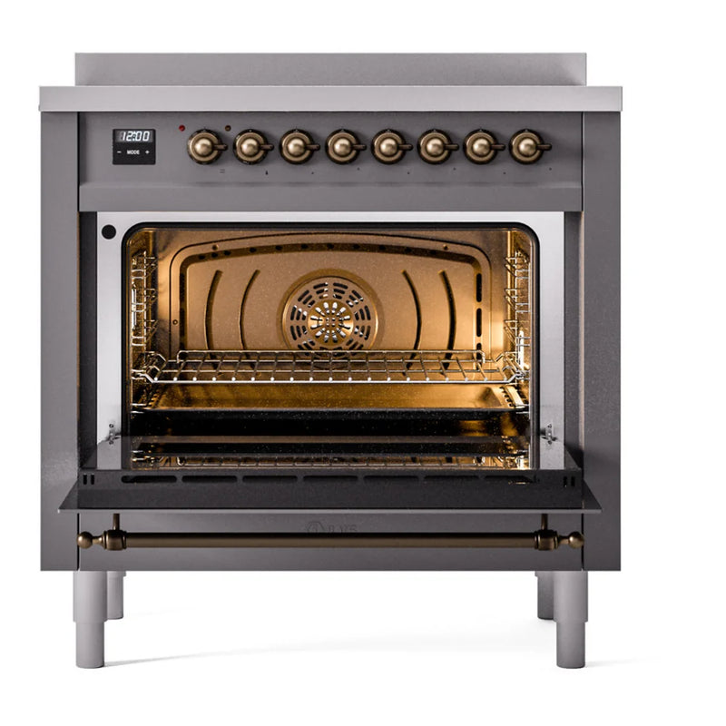 ILVE Nostalgie II 36" Induction Freestanding Range in Graphite Matte with Burnished Trim, UPI366NMPMGB