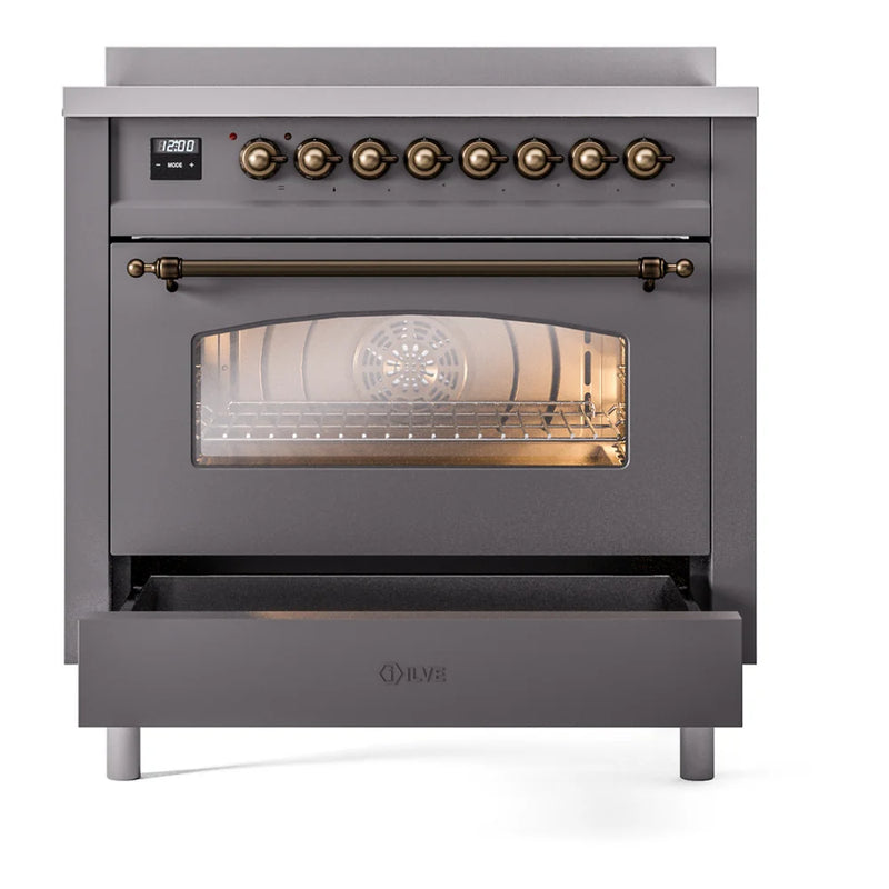 ILVE Nostalgie II 36" Induction Freestanding Range in Graphite Matte with Burnished Trim, UPI366NMPMGB