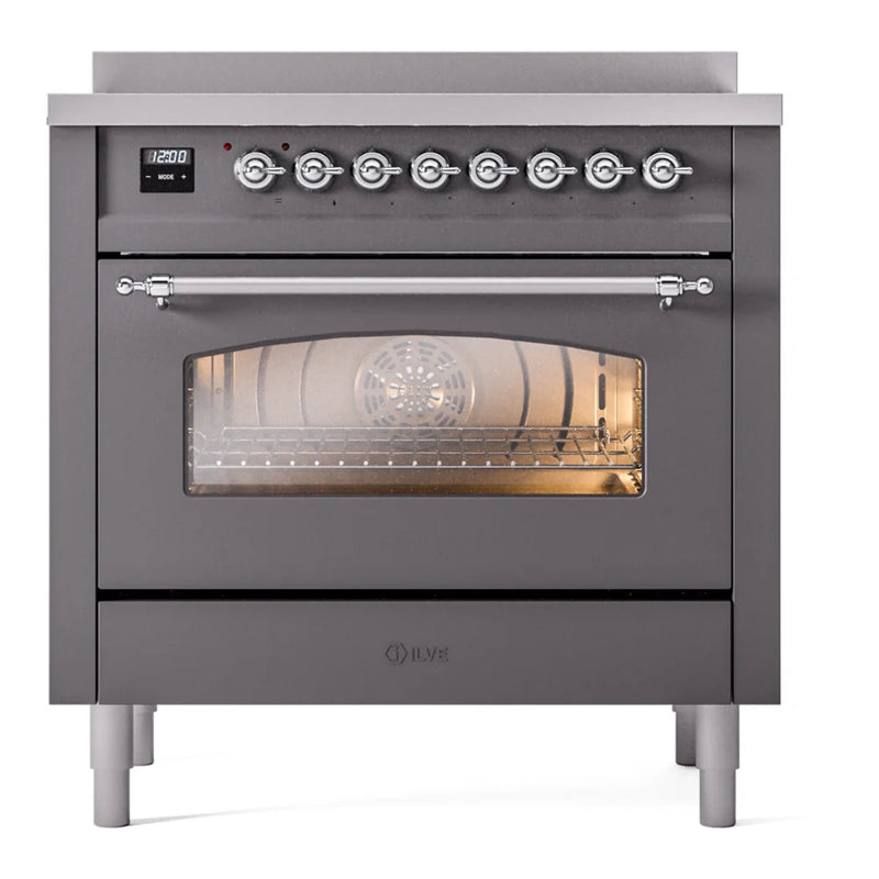 ILVE Nostalgie II 36" Induction Freestanding Range in Graphite Matte with Chrome Trim, UPI366NMPMGC