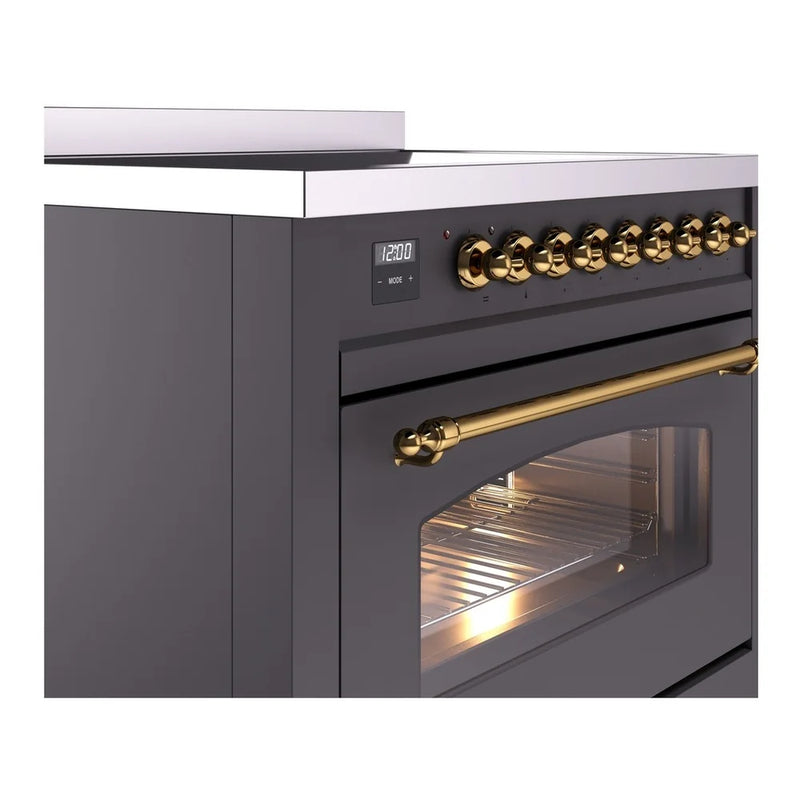 ILVE Nostalgie II 36" Induction Freestanding Range in Graphite Matte with Brass Trim, UPI366NMPMGG